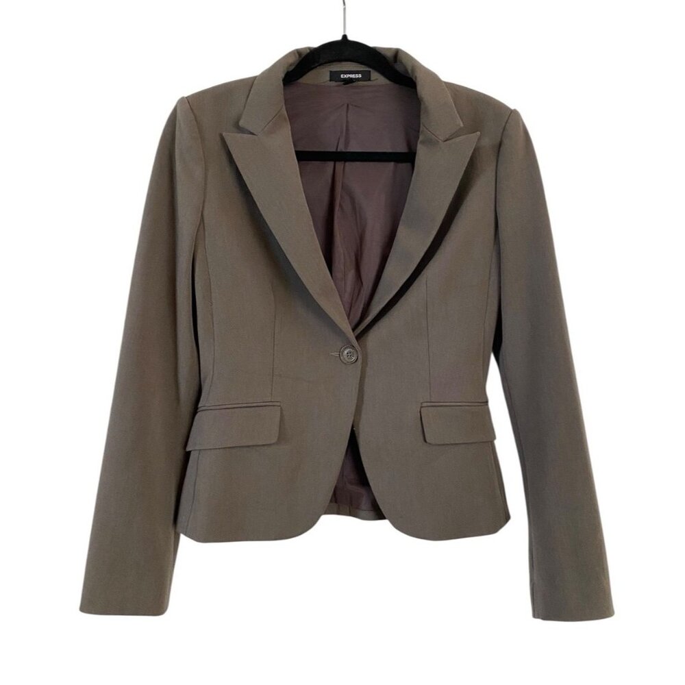 Express Design Studio Taupe‎ One Button Blazer Jacket Women's Size 4 Fitted Work